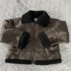 NWT Loft Brown Faux Leather Sherpa Aviator Jacket Sz M
